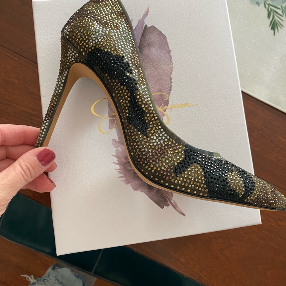 New Jessica Simpson combo camo sparkle green stiletto size 7